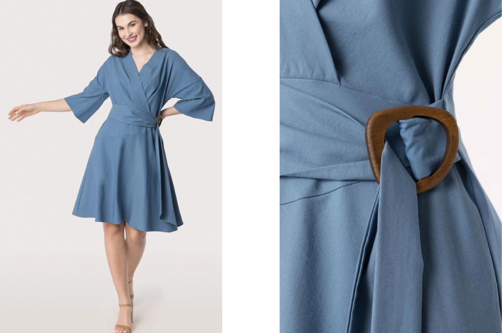 Niebieska sukienka kopertowa