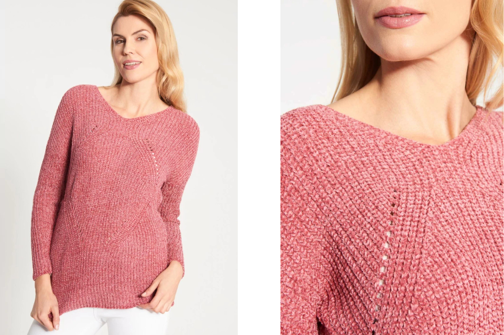 Koralowy sweter z półokrągłym dekoltem