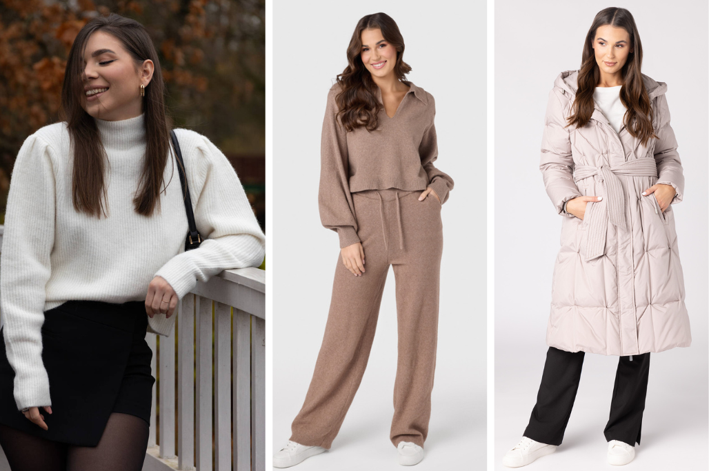 Sweter Mariah Cream LAURELLA, Spodnie Taylor Beige LAURELLA Spodnie Taylor Beige LAURELLA Spodnie Taylor Beige LAURELLA oraz Długa kurtka z kapturem Długa kurtka z kapturem długa kurtka z kapturem 